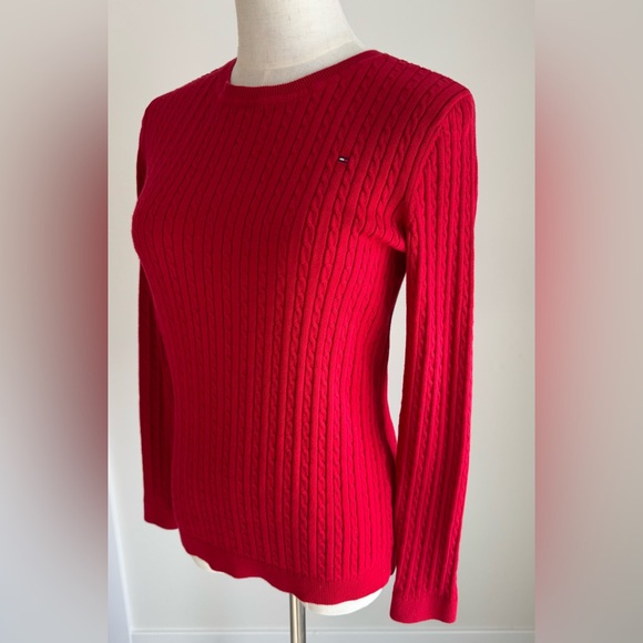 Tommy Hilfiger Women's Red Crew Neck Cable Knit Sweater, Size Small - Picture 4 of 11